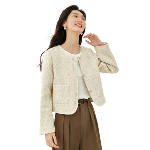 Vanchiman super beautiful little fragrant jacket for women short 2024 new autumn and winter wool French top high-end M3892 rice apricot S