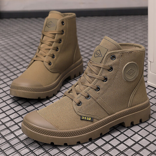 Gebiao Spring and Autumn Waterproof Martin Boots Middle Top Men's Shoes Board Shoes Canvas Shoes Sports Korean Style Fashion Versatile Casual Workwear Shoes Khaki 39