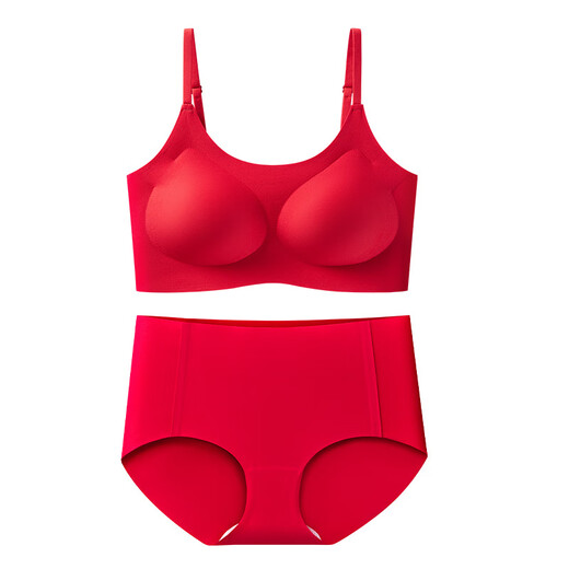 Adore Autumn and Summer Zodiac Year Big Red Underwear Women's Zero-Restraint Seamless Wire-Free One-piece Fixed Cup Beautiful Back Bra and Panties Set Good Luck Red One Size (80-120Jin Jin is equal to 0.5kg)