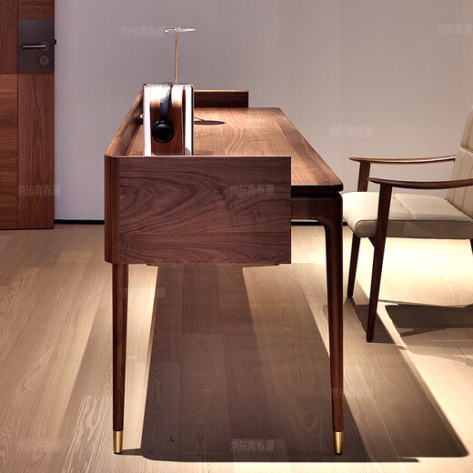 Youthful trend black walnut solid wood desk, large long desk in the living room, sofa back desk, simple double desk, single desk (with multi-function socket) 204*68*75cm