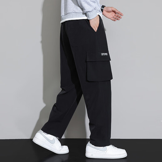 真维斯工装裤男士2025新款春秋宽松直筒大码冲锋休闲运动长裤子 9930黑色 3XL (185)