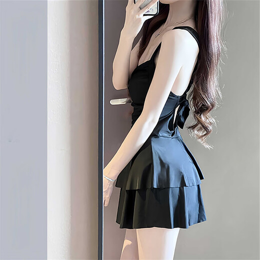 Lugeli swimsuit women's hot spring covering the flesh conservative one-piece skirt style slimming high-end long-sleeved sun protection two-piece swimsuit pure desire one-piece swimsuit black one size fits all recommended 80-120 Jin Jin equals 0.5 kg