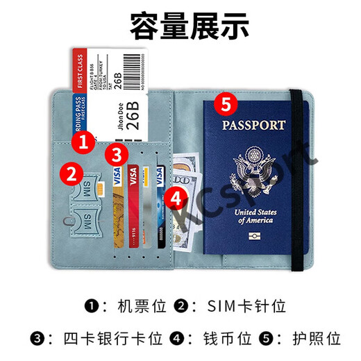 Xianxiyi Voyage Passeport Protection Clif Clip Sac de rangement Antift Brush Portefeuille multifonction portable Sac portable Bleu [RFID Antift Brush] Sac de passeport multifonction