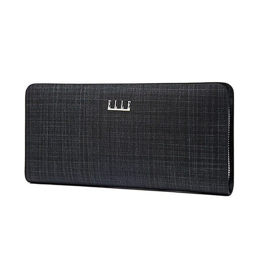 ELLE HOMME Clutch Men's Bag Business Casual First Layer Cowhide Zipper Long Wallet Ticket Holder Multi-Card Slot Clutch Bag 10300111628761913 Black Small Birthday Gift for Boyfriend and Husband