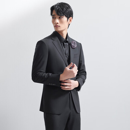 报喜鸟西服套装男士西装【澳洲绵羊毛】轻商务正装时尚上班西装西裤套装 黑色净色-标准-单开 48 A(175/96) /请备注腰围或裤子