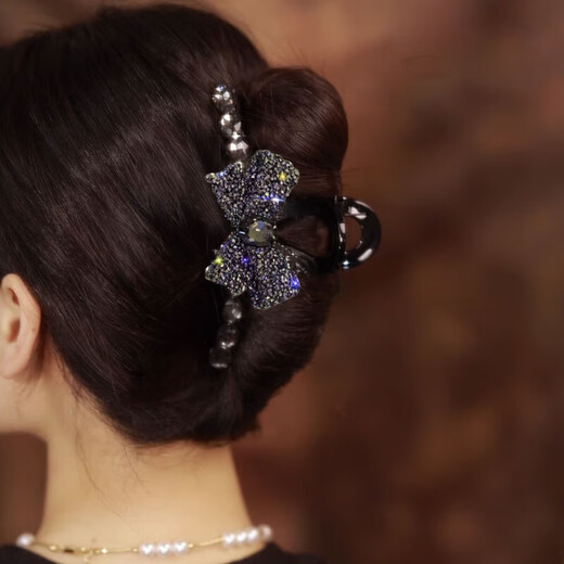 Idel black bow tie hairpin hairpin large shark clip high-end headwear birthday gift for girlfriend full diamond butterfly hairpin F2077