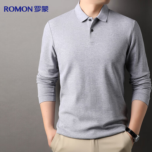 Romon 100% cotton long-sleeved T-shirt men's POLO lapel top cotton bottoming shirt business casual inner wear for men