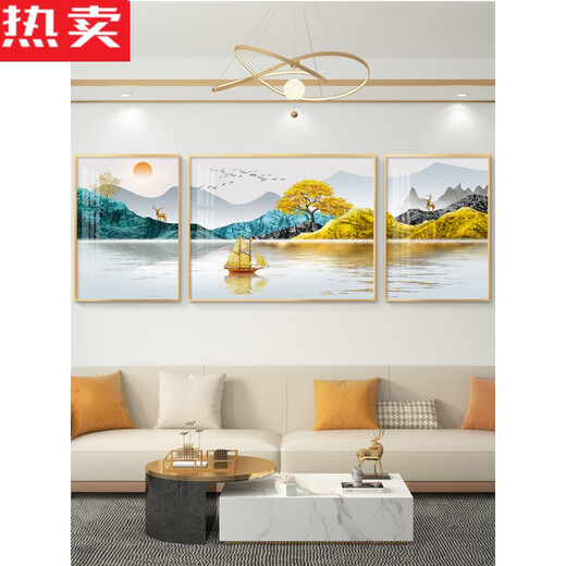 卫亮福禄轻奢客厅装饰画简约现代沙发背景墙挂画大气壁画山水画墙画 HJ-3883-福禄双临【包安装限5070 轻奢金色边框 x 【适合两米以下a