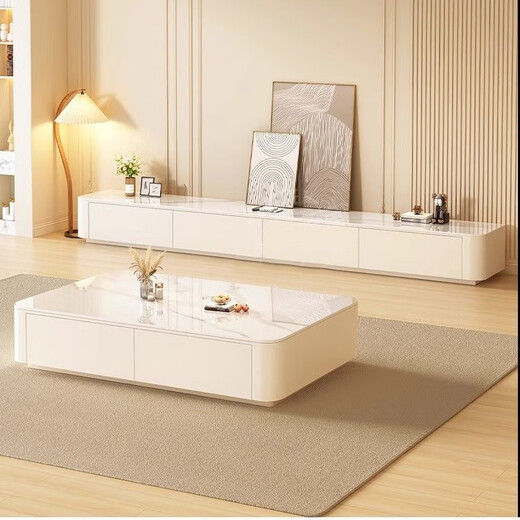 Feidiansen en bois massif armoire à plancher 2025 Dernière salon Home Modern Simple Table Table Cabinet TV Cabinet 2,4m Cabinet télévisé à cinq impulsions (Snow Mountain White + White Cabinet)