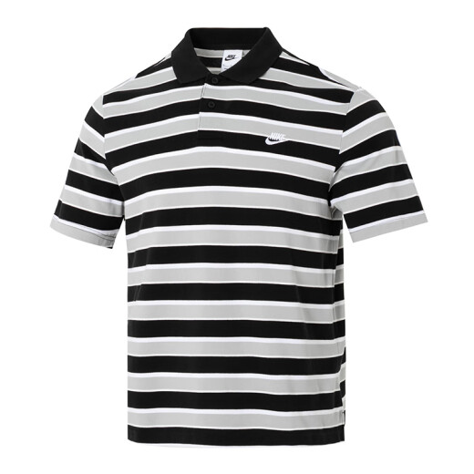 Nike (Nike) Camiseta Sitio web oficial de los hombres Summer Summer Nuevo solapa informal Camisa de algodón transpirable Sportswear FN3897-010/algodón/franja en blanco y negro (165/84a)