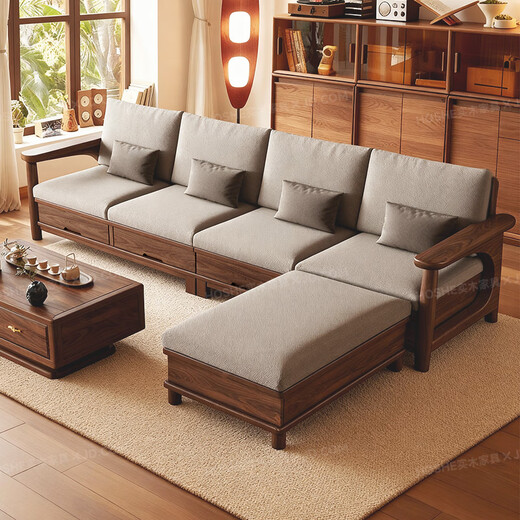 Harmony Home Sofa Medieval Style Solid Wood Sofa Living Room 2025 New Song's Aesthetic Small Apartment Fabric Sofa Combination Independent Three-Seater