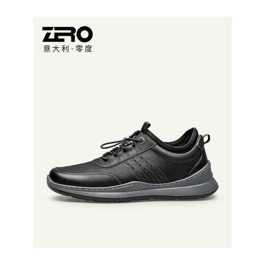 零度【休闲皮鞋 断码捡漏特价】ZRO男鞋休闲鞋真皮男士轻便柔软 黑色 d13799 44
