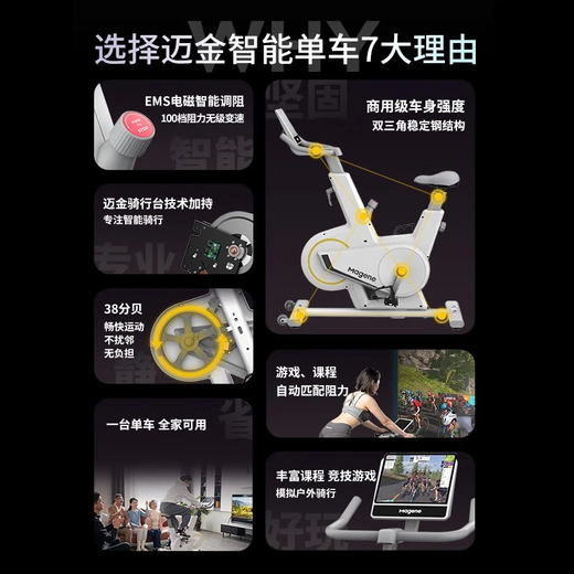 顽鹿迈金智能动感单车家用单车健身磁控静音运动减肥器材zwift游戏 MG70 黑色（G701迈金logo）