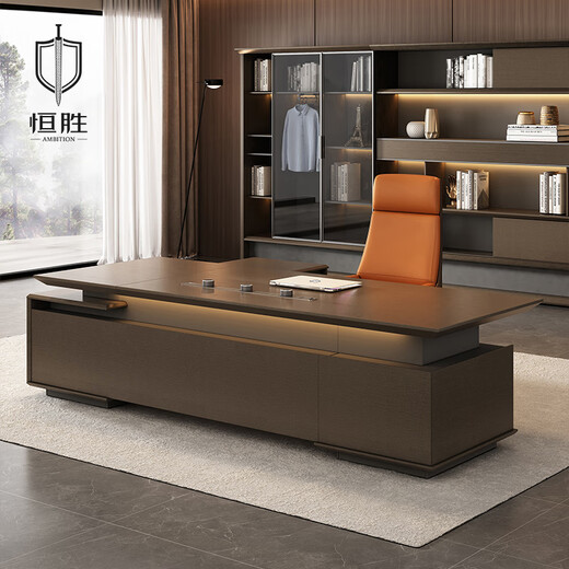 Hengsheng high-end boss desk, simple, modern and light luxury, president desk, chairman's office desk, manager desk and chair combination, 3.2m double cabinet boss desk