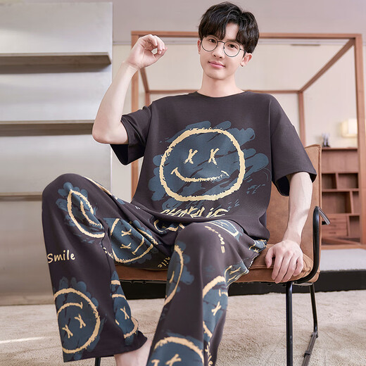 
JUNJUNSUIDIMEI Men's pajamas summer pure cotton short-sleeved trousers cartoon teenagers spring and autumn summer thin large-size home clothing set short-length-WB-671 Dingdang Cat L standard (high 165-170 100-125Jin [Jin equals 0.5 kg])