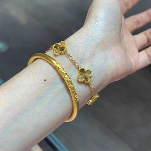 Sanskrit old Phoenix gold shop style curly grass pattern bracelet ancient method inheritance 999 gold plated pure silver gold wrapped silver bracelet plain ring