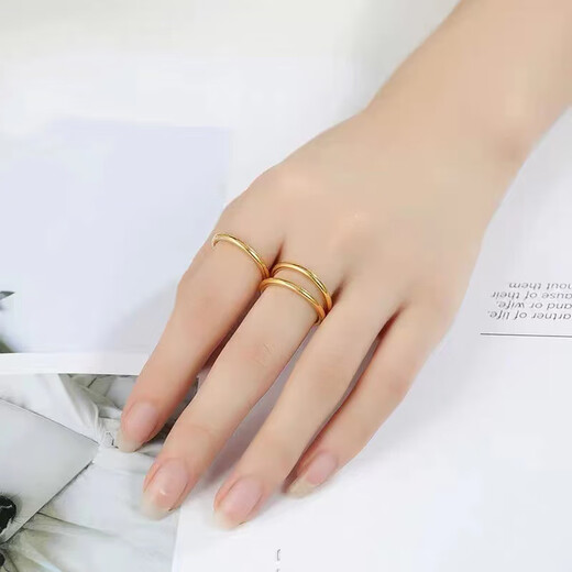 Xifumen Gold Ring for Women, Smooth Ring Ring, Sansheng Sansei Shiny Finger Ring, Simple, Fashionable and Versatile Gift for Girlfriend, Smooth Ring-No. 18, 3.05g, more refunds, less replenishment