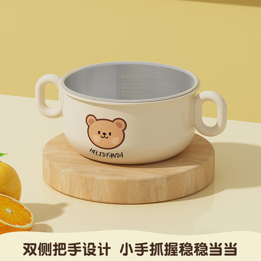 Bol de nourriture pour bébé à baby anti-bas et anti-scalding en acier inoxydable poignée à double tasse à double tasse bébé mangeant du bol à soupe