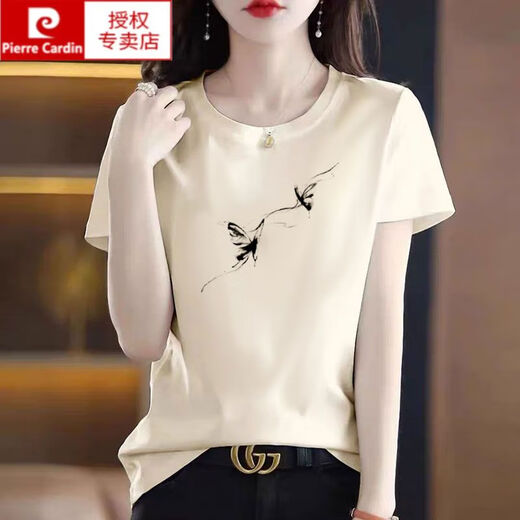 皮尔卡丹（pierre cardin）纯棉国风白色t恤女短袖宽松简约百搭水墨印花夏季2025新款上衣潮 6172烟熏紫 短袖 M (建议80-105斤)