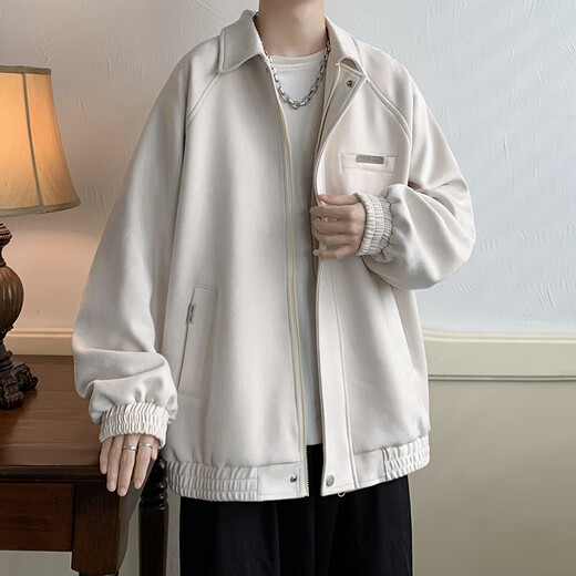 OEMG suede jacket men's spring, autumn and summer American retro handsome trendy brand youth loose lapel couple jacket apricot XL recommended 135-150Jin Jin equals 0.5 kg