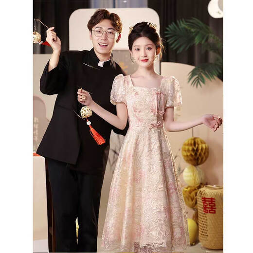 Seidlers neuer chinesischer Toastanzug Braut 2025 Neues Engagement-Kleid für Frauen im Sommer kann High-End-Abendkleid in Pink XL tragen (empfohlen 116-125jin [Jin gleich 0,5 kg])