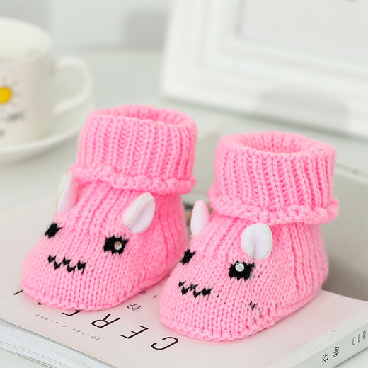 Xin Yueqing 0-6 months old hand-woven baby wool shoes for 100 days full month baby shoes without losing shoes 3 plus velvet thickened cotton shoes without velvet ears rabbit wool shoes orange color average size (inner length 11cm)
