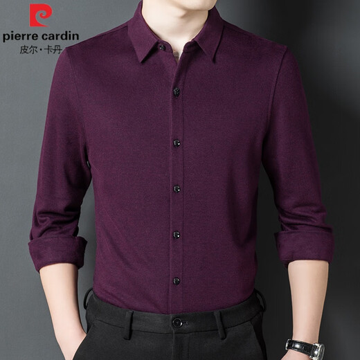 Pier Cardin Shirtmere Pure cachemire pur de gamme pour hommes manches longues automne chaudes et hiver Nouvelle affaires Cascairement d'âge moyen de cachemire épaissis de cachemire épaissis de gris foncé 826 chemise de cachemire verticale 165 / m suggère 95jin [Jin équivaut à 0,5 kg] / 120jin [Jin équivaut à 0,5 kg]