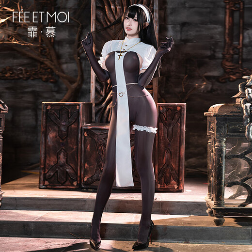 霏慕暗夜魔女制服情趣内衣高档睡衣黑丝性感透视连体衣丝袜套装女6231
