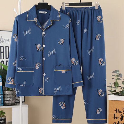 Catren Pure Cotton Viersaison Viersaison Herren-Langarm-Pyjama-Hauskleidung langärmlige 826 Blue L für 95-130 Jin [Jin ist 0,5 kg]