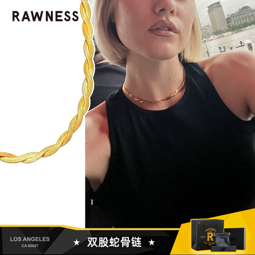 Rawness Italian double-stranded blade snake bone chain for women niche light luxury American clavicle chain ins cross necklace 3mm double-stranded/39cm gold