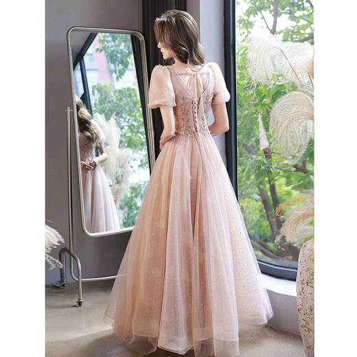 
Seidler French evening dress 2025 new style light luxury niche high-end banquet host Beautiful vocal art exam solo female light nude pink long style S (recommended 86-95 Jin [Jin equals 0.5 kg])