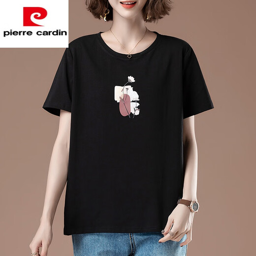 皮尔卡丹（pierre cardin）胖m|m短袖t恤女夏季加大尺码女装宽松纯|棉中年妈i妈显瘦薄款百搭 白色【9896款】 棉95%氨纶5% L