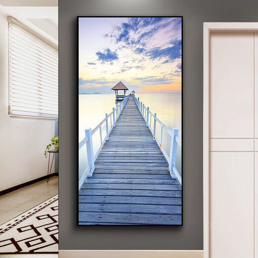 YIJLJ轻奢玄关画海景装饰画入户进门墙海滩壁画走廊自然风景画竖版挂画 栈桥风景12387 70*145+油画布画面+铝合金金框