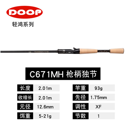 Dooplure22 Doop Inspiration Light Hongluya Rod Zhong Fangbin Mandarin Fisch Meer Bass Superschnelle Fischerei professionelle Insektenstange 2.01m Qinghong 671mh Waffengriff einzelner Gelenk