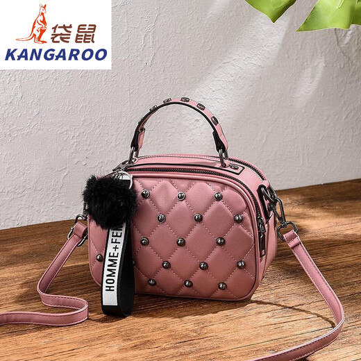 袋鼠（KANGAROO）斜挎小包包女2024时尚复古单肩包铆钉双层手提小方包 753# 米白
