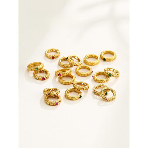 Jingyu 925 gold-plated running ring accessories DIY Buddhist beads bracelet bracelets and bracelets ancient gold accessories running rings beads and scattered beads YP-694 red stone-sand gold