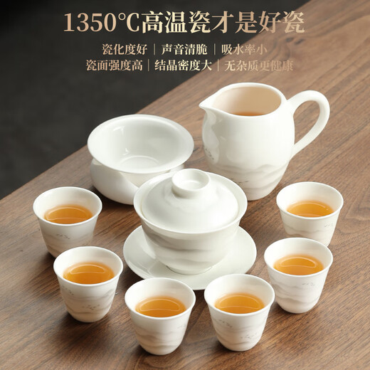Buchuo white porcelain tea set complete set for home office use teapot tea cup tea set Yangui 14-head Kung Fu tea set