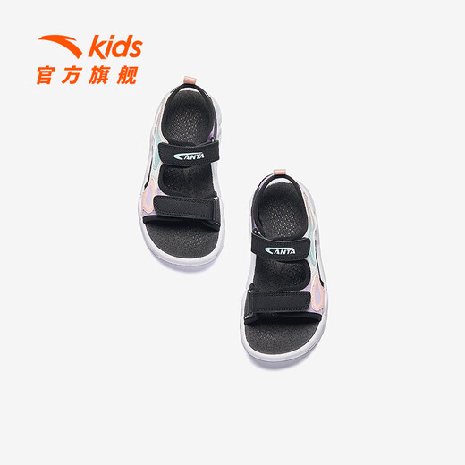 ANTA Children's Sandals Girls' Beach Shoes Summer Open-Toe Breathable Velcro Arch Sandals ANTA White/Light Mist Purple/Black-1 30 Inner Length 18.5cm