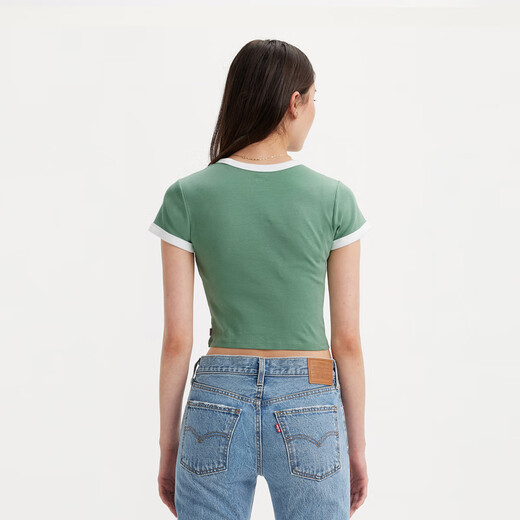 Levi's Summer Women's American Casual Campus Style Small LOGO Printed Round Neck Short Sleeve T-shirt Green A3523-0070 XS