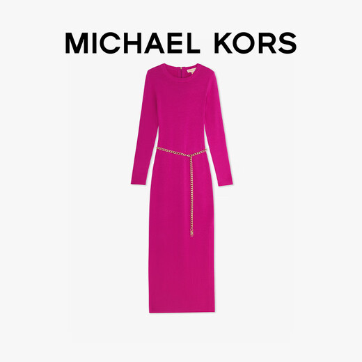 MICHAEL KORS迈克高仕 MK 女士开叉长款连衣裙 含链条腰带 洋红色 684 XS