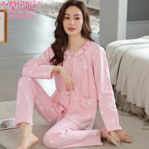 莫代尔中年妈妈睡衣女春秋季纯棉长袖舒适新款家居服秋天宽松套装可外穿 浅黄色 9923 M 建议80-100斤