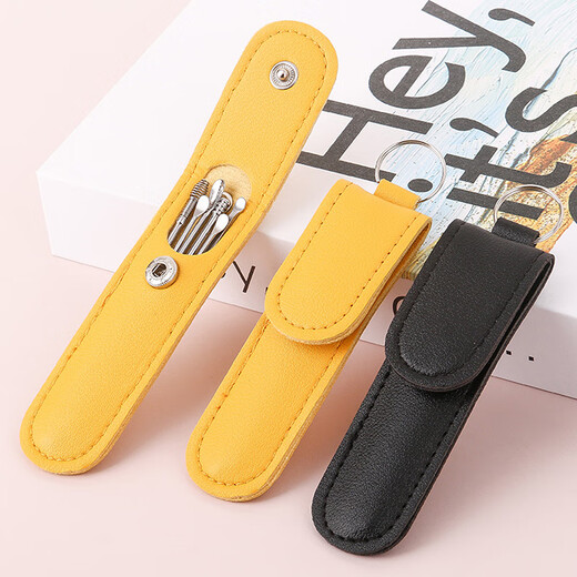 Han Meichen ear scoop six-piece set of ear picking tools stainless steel ear scoop leather bag cleaner household portable yellow light-emitting ear scoop ear scoop 6 pieces yellow leather set.
