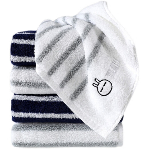 Face wash towel 100% pure cotton non-shedding adult ins men and women couple home towel 100% cotton soft absorbent cartoon 1 blue + 1 white 35x74cm