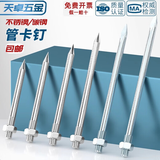 Tianzhuo Hardware 304/201 Stainless Steel Pipe Clamp Hoop Nail PVC Pipe Hoop Wall Nail Extended Screw Clamp Suspender Rod Straight Nail Galvanized M10*300 (2 Sets)
