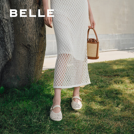 Belle (Belle) Regalo de San Valentín Chino Estilo de vacaciones Hollow Mary Jane Shoes Women 25 Summer New Breathable Sole Light Lox Shower D7Q1DBQ5 Beige 37 (235 mm)