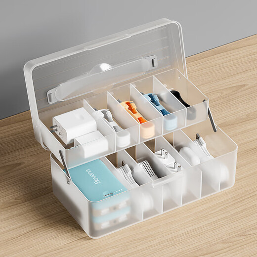 丽梵尔桌面数据线收纳神器手机充电器充电线分格整理耳机线电源线收纳盒 绿色