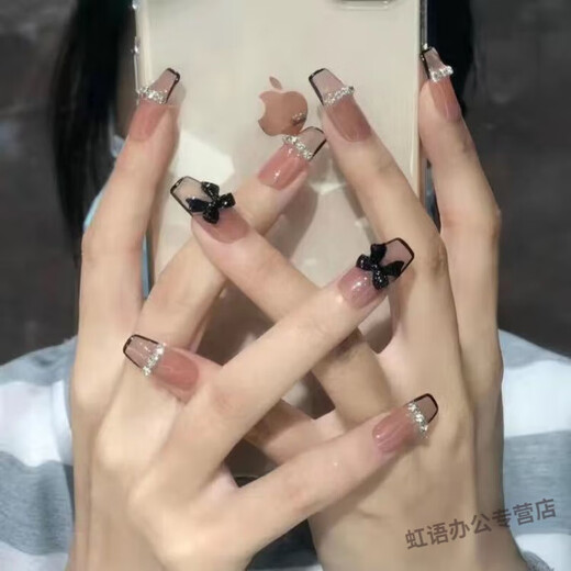 喆炜儿童穿戴式美甲贴片可拆卸穿戴美甲贴片学生显白ins短款甲 679浅紫菱形钻长款 24粒极粘防水果冻胶+胶水+打磨