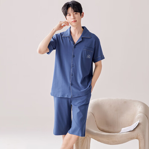 雅鹿睡衣男纯棉夏季2025年新款夏天全棉男士大码可外穿家居服套装 NSALM-LMSJ9207 L (建议100-125斤)
