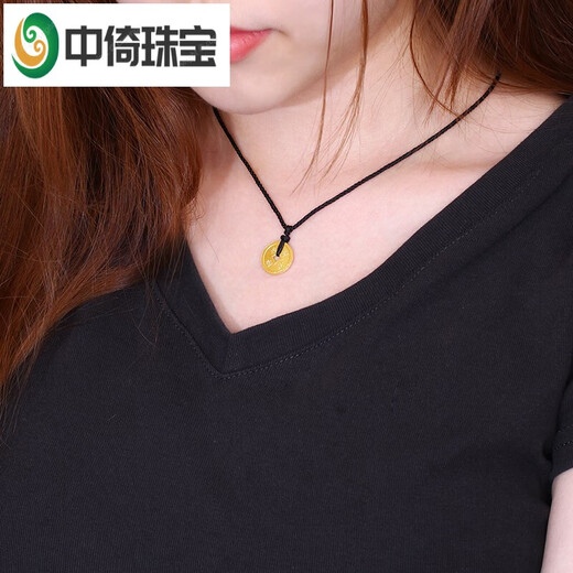 Zhongyi jewelry gold pendant for men and women pure gold 9999 ancient method to attract wealth and treasure pendant with money flower neck ornament for self-wear 1.2g