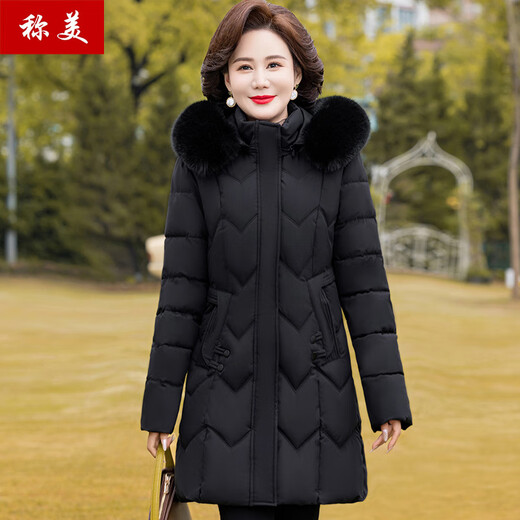 称美妈妈装秋冬季加绒厚棉衣连帽外套60岁中老年女装棉服时尚修身棉袄 3524卡其色 XL 适合105斤以内